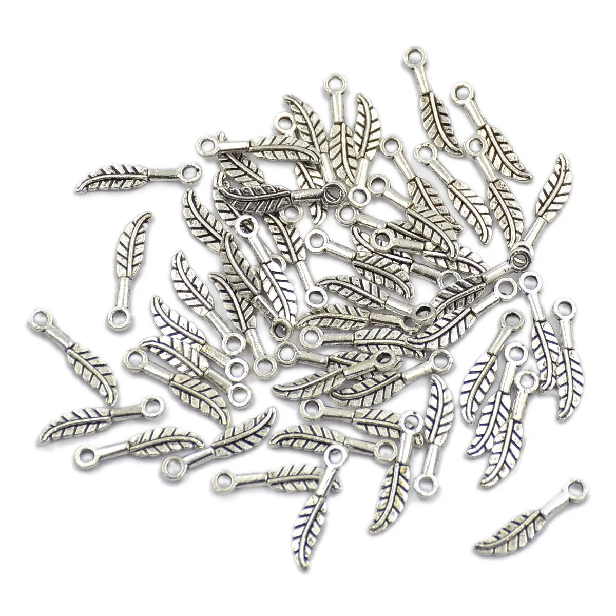 Tibetan Feather Silver Metal Finding Connector Spacer Charm Beads 50 Pcs
