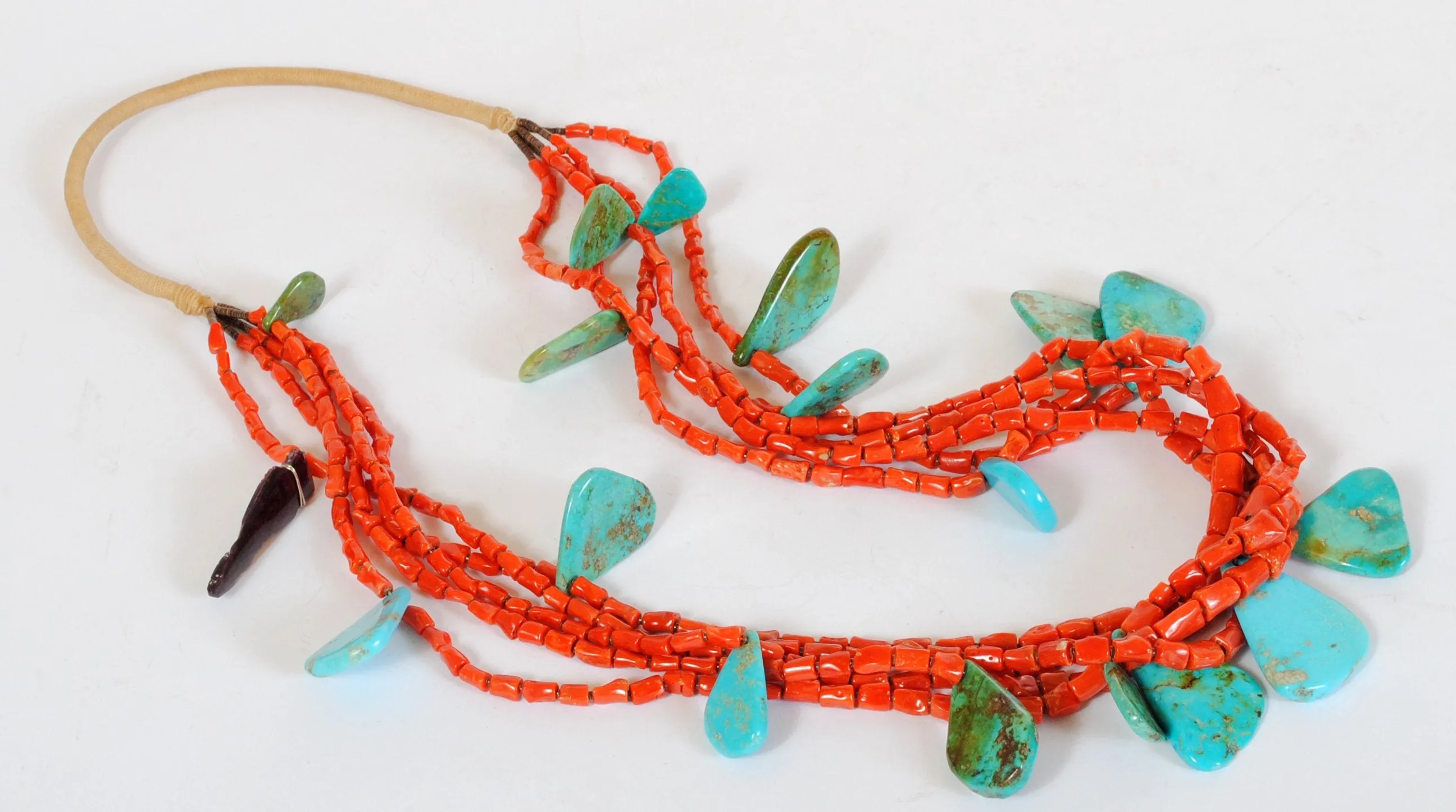 Turquoise & Coral Necklace Native American Santo Domingo Pueblo Made