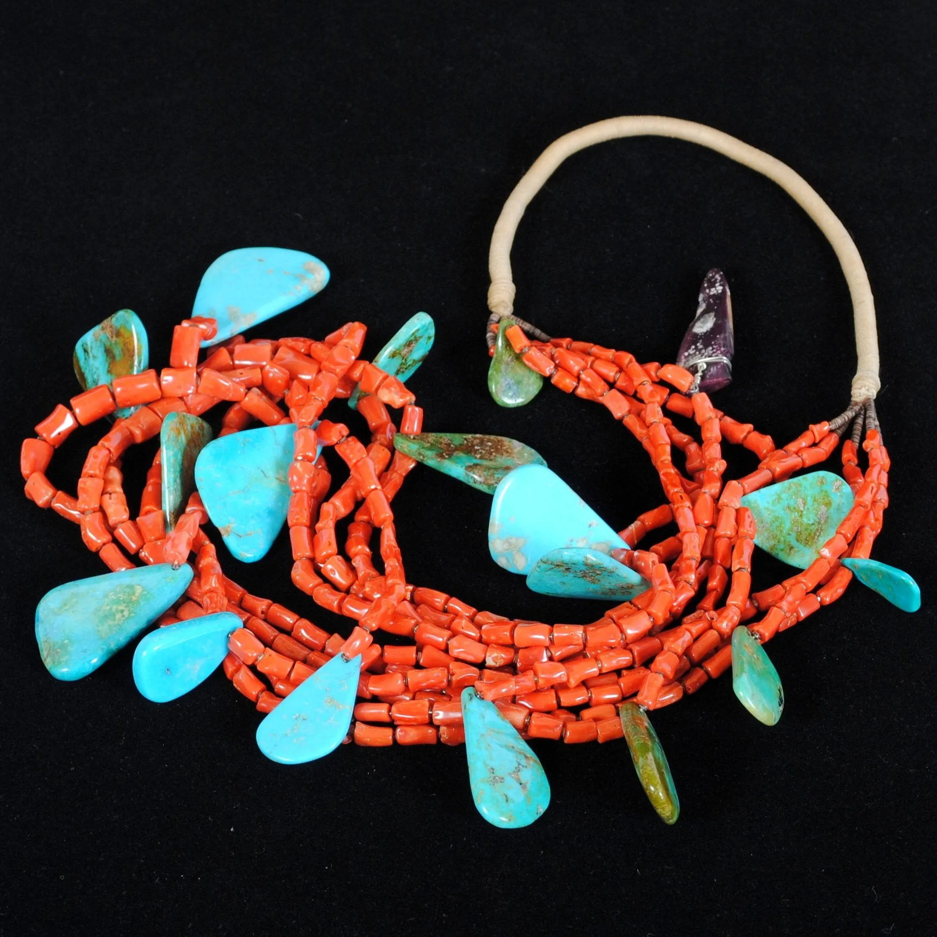 Turquoise & Coral Necklace Native American Santo Domingo Pueblo Made