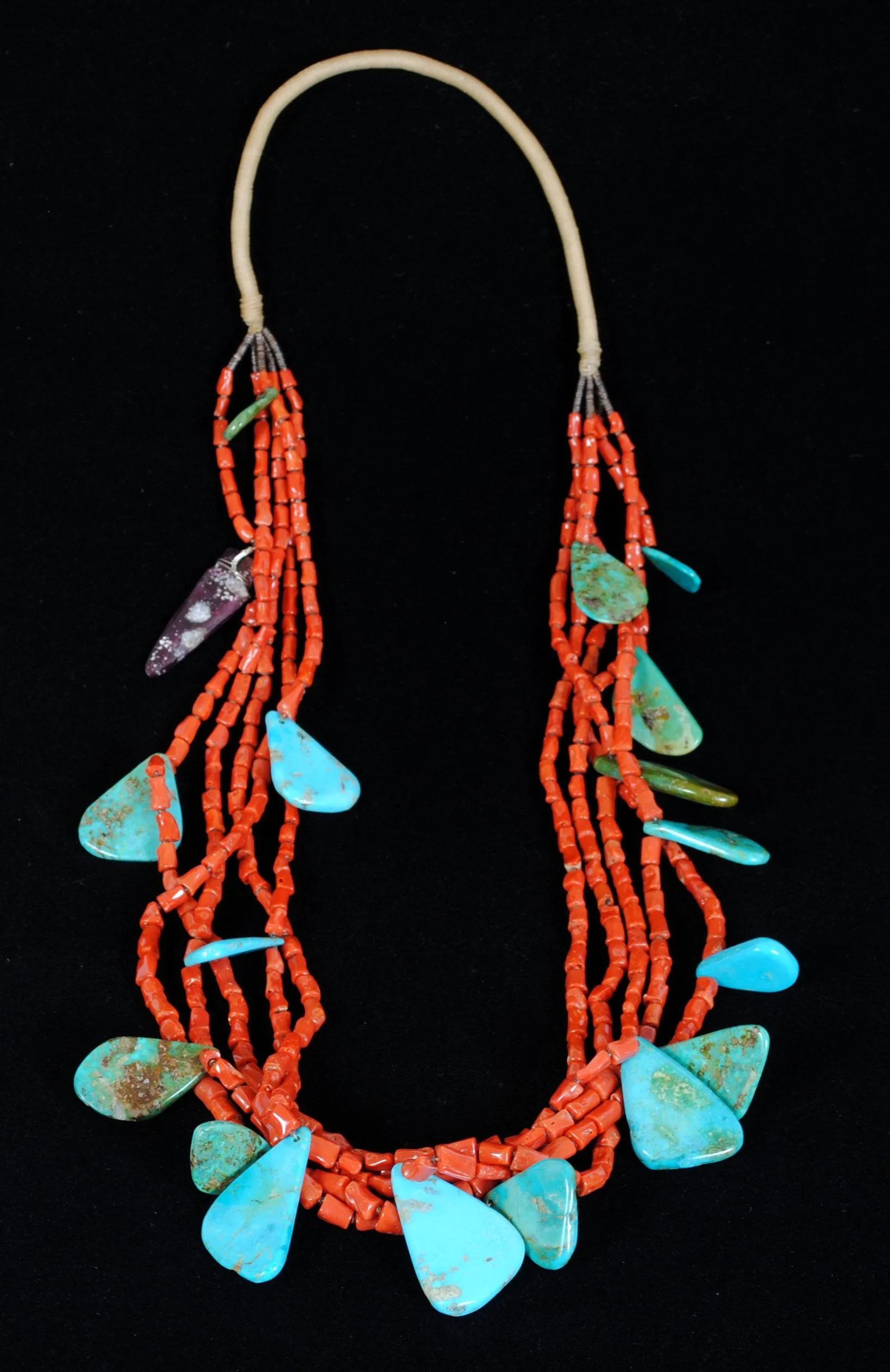 Turquoise & Coral Necklace Native American Santo Domingo Pueblo Made
