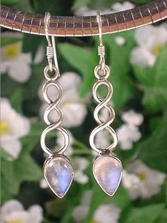 Twisted Weave and Rainbow Moonstone Sterling Silver Hook Earrings