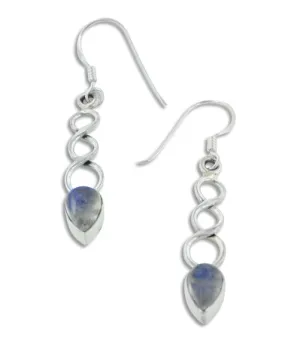 Twisted Weave and Rainbow Moonstone Sterling Silver Hook Earrings