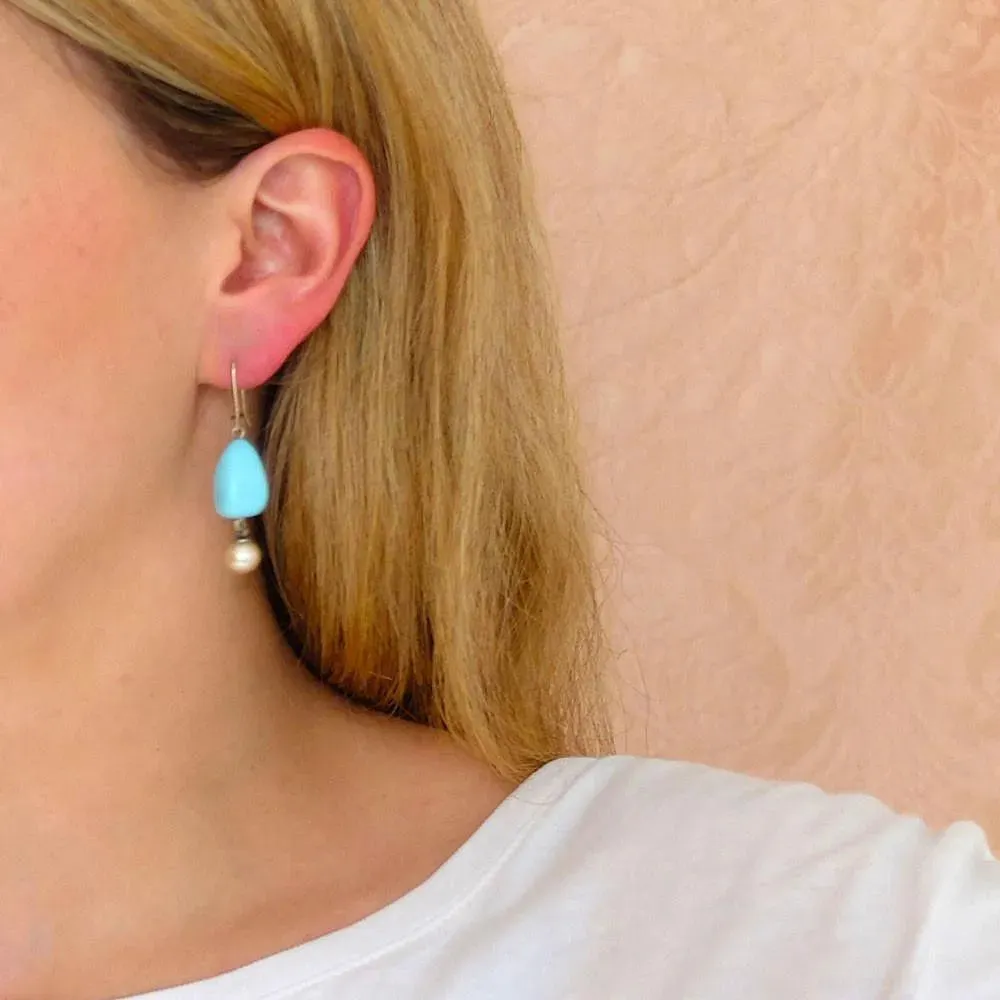 Vintage 1960's Turquoise Glass Pearl Earrings