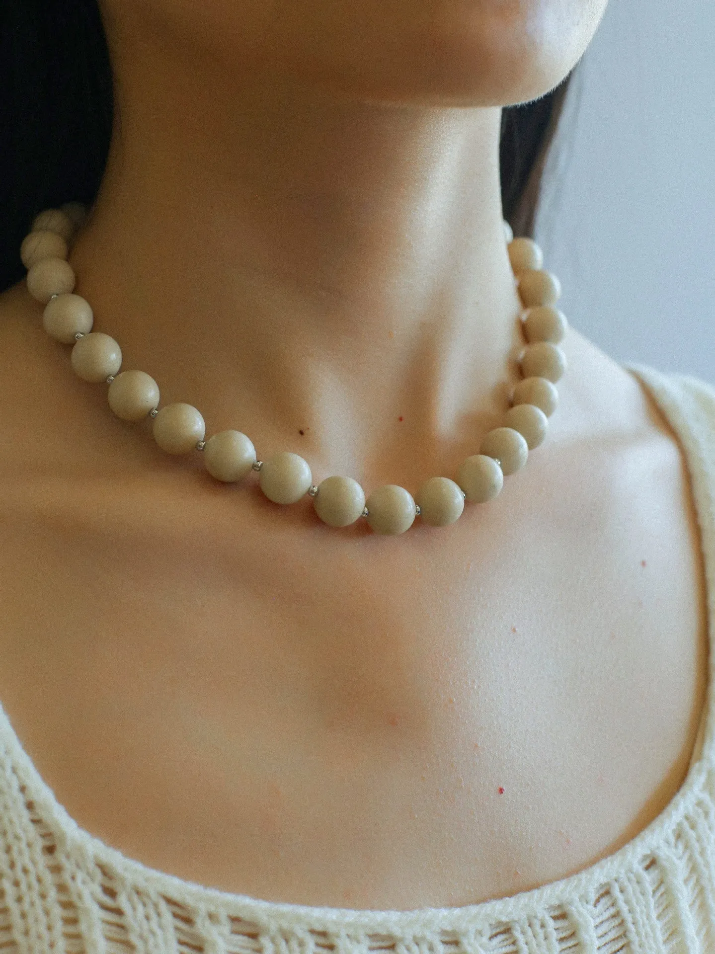 White Fossil Beaded Necklace