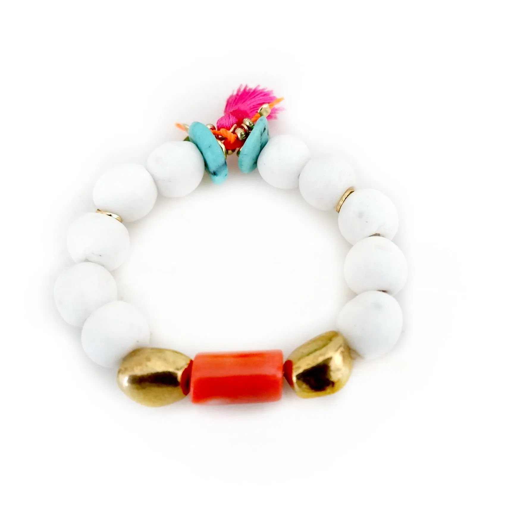white pebbles and coral bracelet
