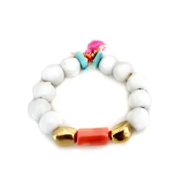 white pebbles and coral bracelet