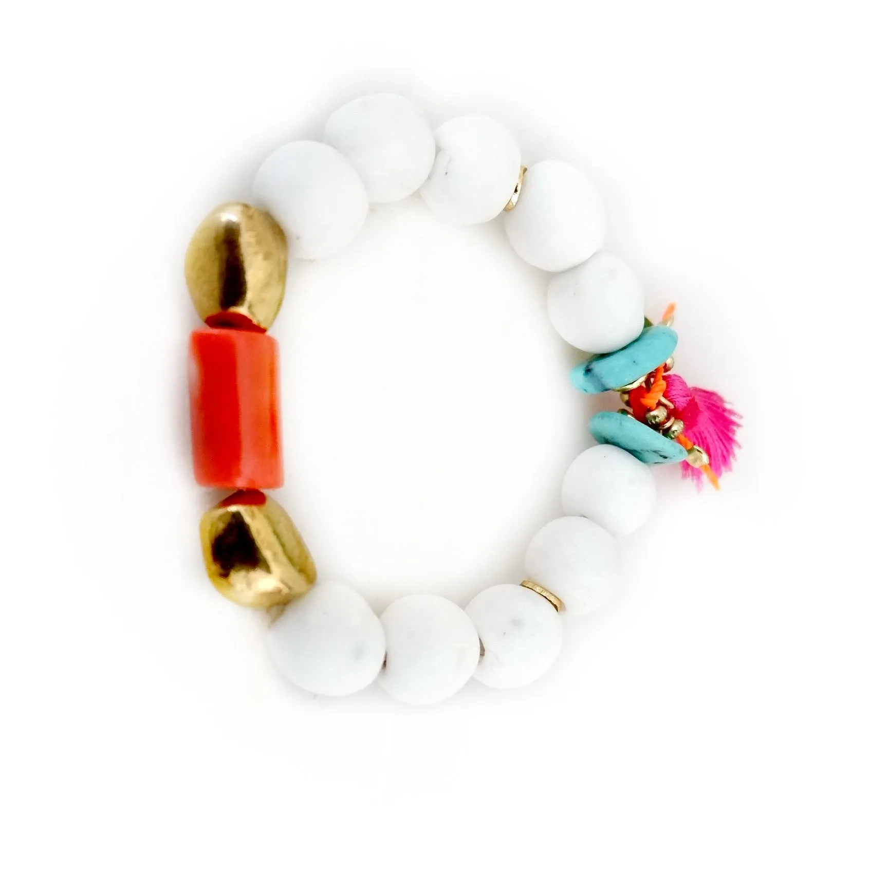 white pebbles and coral bracelet