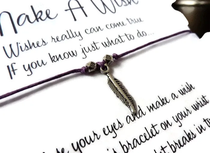 Wish Bracelet - Feather Charm. Eagle Feather. Guiding Spirit. Choice of Colours