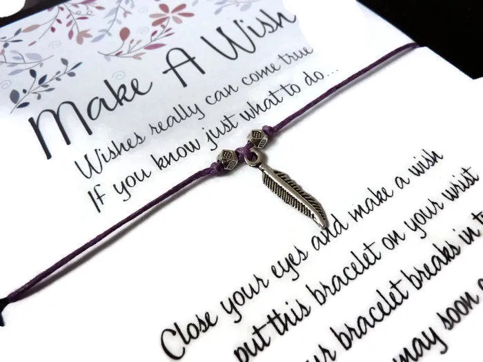 Wish Bracelet - Feather Charm. Eagle Feather. Guiding Spirit. Choice of Colours