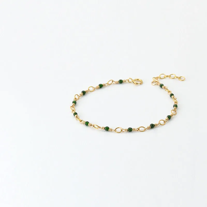 Women's 14K Gold Charm Bracelet Jade Beaded Bracelets for Women