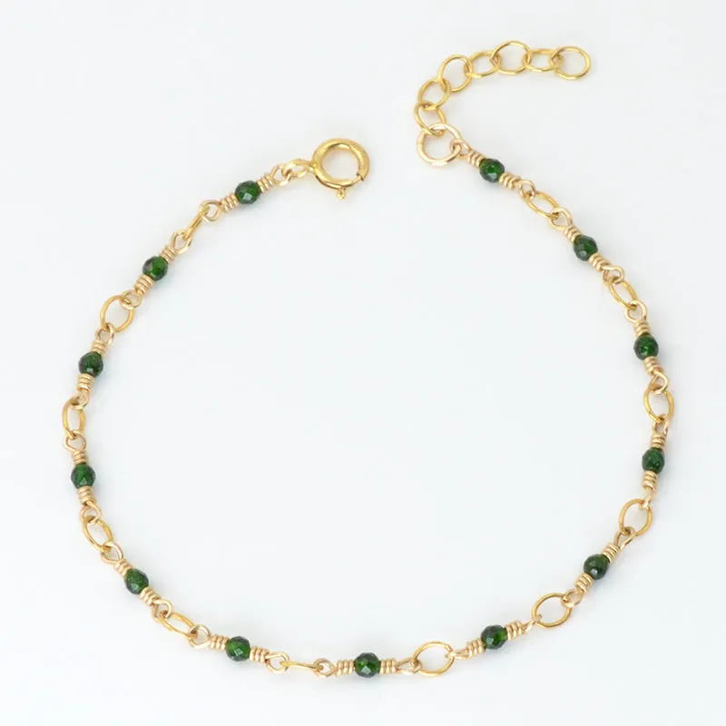 Women's 14K Gold Charm Bracelet Jade Beaded Bracelets for Women