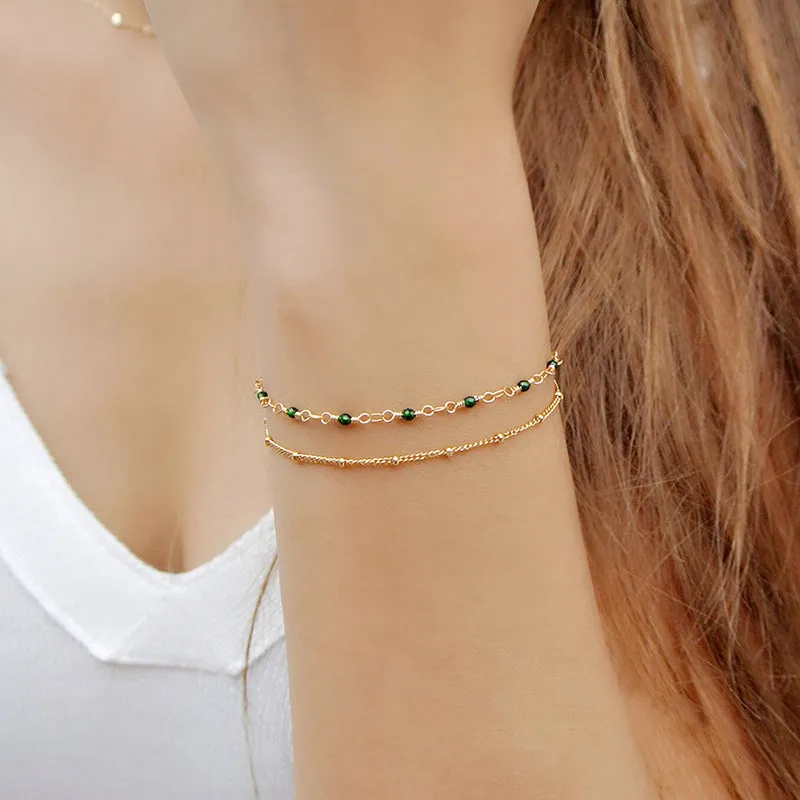 Women's 14K Gold Charm Bracelet Jade Beaded Bracelets for Women