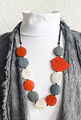 Wood Beads Robin Necklace, Orange