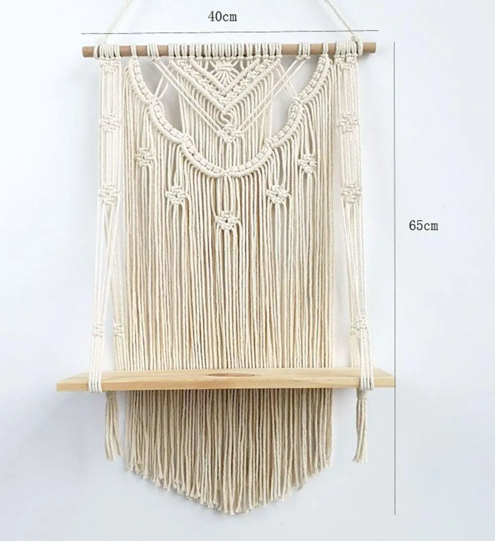 Wooden Floating Shelf Wall Hanging Macrame Planter